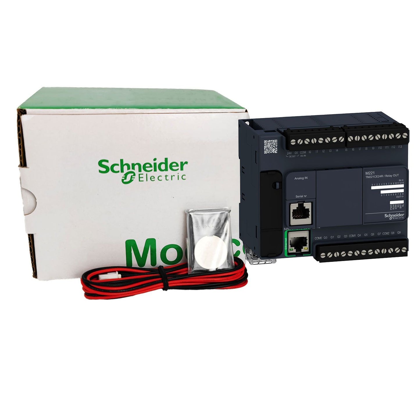 Schneider Electric - Modicon M221, 24 I/O relay controller, Ethernet+serial port, 100/240VAC - Mfg. Ref: TM221CE24R
