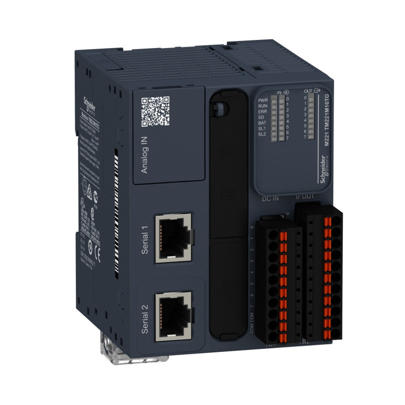 Schneider Electric - Modicon M221 Book, contrôleur 16E/S PNP, 2 ports série, 24VCC, ressort - Réf. fab.: TM221M16TG