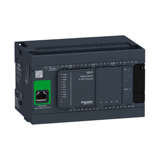 Schneider Electric - Modicon M241, contrôleur 24E/S PNP, ports Ethernet+2 série, 24VCC - TM241CE24T - Réf. Fab.: TM241CE24T