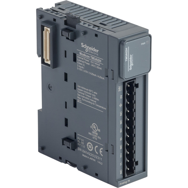 Schneider Electric - Modicon TM3, module 2 entrées ana haute résolution, -10-0-10V, 0/4-20mA, vis - TM3AI2H - Réf. Fab. : TM3AI2H