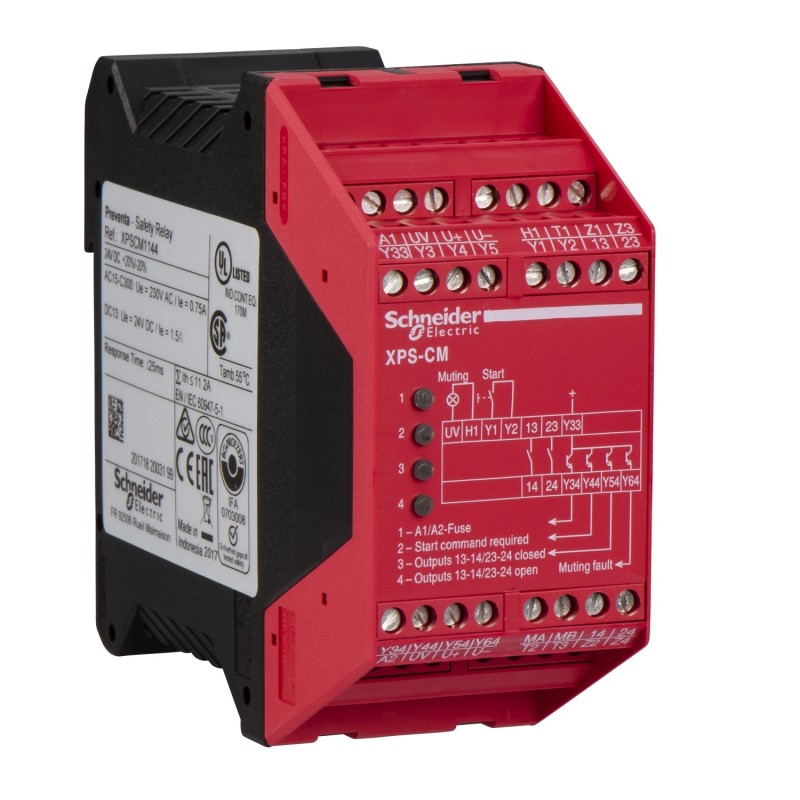 Schneider Electric - Preventa - Relais de sécurité pour cellule photoélectrique simple faisceau 24Vcc - Bornier auto - XPSCM - Réf. Fab.: XPSCM1144P